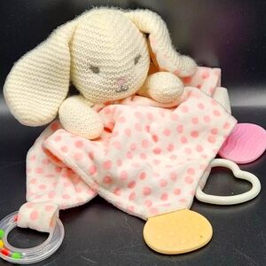 Modern Baby Security Blanket Bunny Rabbit Pink Snuggle Blankie Lovey Teether Toy